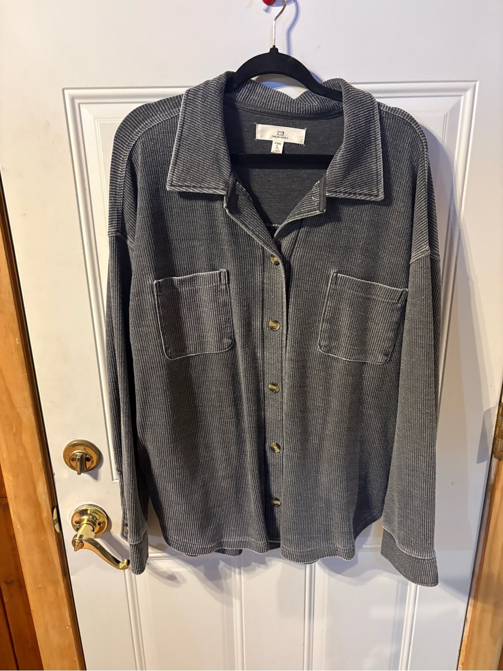 71) Thread & Supply Corded Button-Up Shirt Jacket - Gray X Large